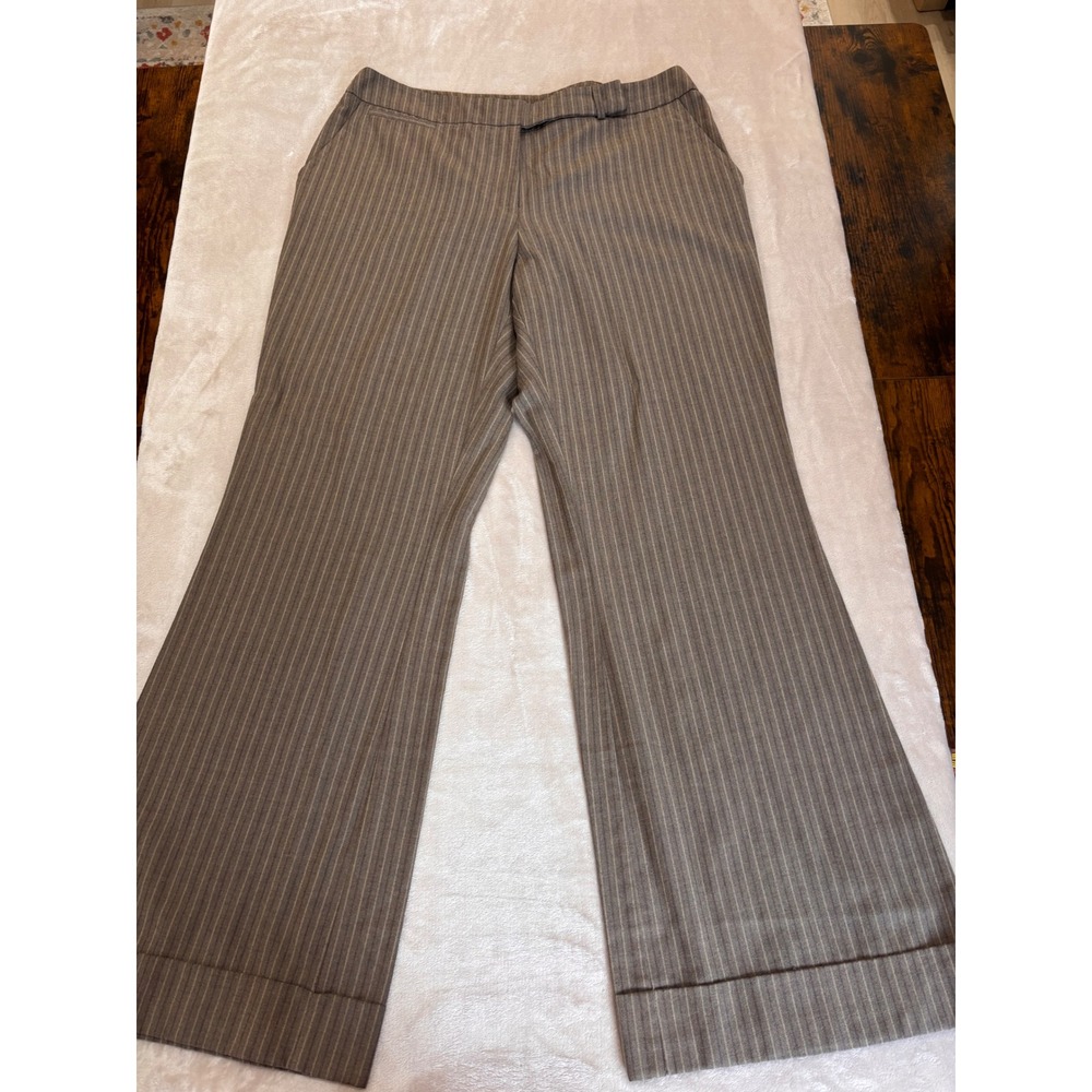 New York & Company Brown Pinstripe Wide Leg Cuffed Dress Pants Trousers Size 12